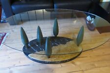 Couchtisch-Glastisch oval-Vintage-Sockel Marmor - Glasplatte 120x 75 cm -wie neu