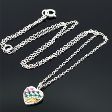 KINDER KETTE & HERZ ANHÄNGER  AUS 925/- SILBER MIT MULTI KRISTALL SCHMUCKJAGD