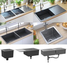 Einbauspüle Handgemacht Edelstahl Küche Spüle Spülbecken Schwarz/Silbern