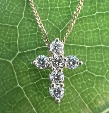 0,30 ctw echter runder Diamant Kreuz Anhänger in massivem 14K Gelbgold Halskette