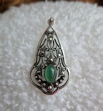 Vintage Art Nouveau Jugendstil Anhänger 800 Silber Grüner Cabochon Markasite