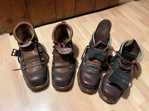 Vintage alte skischuhe - skischuhe, stiefel