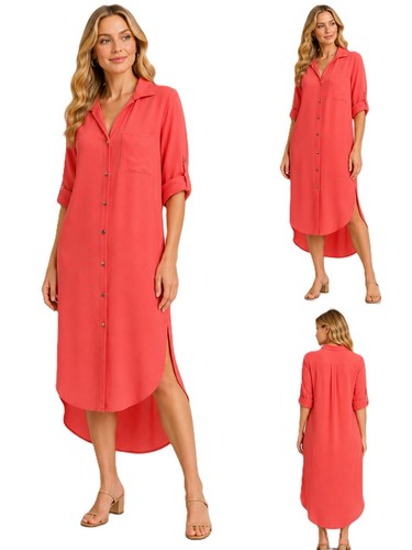 Damen koralle longline - koralle, shirt