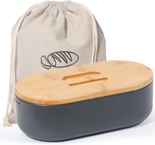 SYLANDO Brotkasten mit Schneidebrett, Brotaufbewahrung mit Deckel, Brotbox, Grau