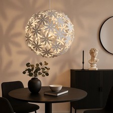 Pendellampe Hängeleuchte Wohnzimmerlampe Kugel Blüten weiß steckbar D 60 cm