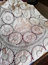 Tischdecke Oma, Handarbeit? Rund, Ca 140, Weiß 