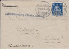 Schweiz 103x Sitzende Helvetia EF auf Auslandsbrief BERN 23.7.1915 n. Stuttgart