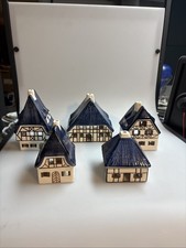 2511048 Lene's Kerzenhäusl 5 x Lichthaus Fachwerkhaus vintage Dach blau Set