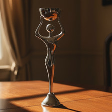 Kerzenständer Silber & Zinn Art Deco Modernist 34 cm hoch Raffles Hotel mit COA