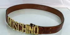 Moschino Leder Gürtel Moschino Buchstaben Goldfarben Braun