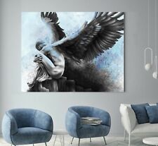 XXL LEINWAND BILD 135x100x5 MYTHOLOGIE ENGEL WANDBILD MODERN HELLBLAU KUNSTDRUCK
