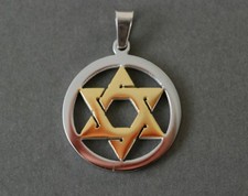 Stahlkette: Goldener Davidstern im silbernen Kreis