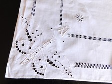 ANTIK LEINEN TISCHDECKE WEISS 150X140cm RICHELIEU STICKEREI SHABBY CHIC