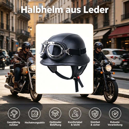 Retro leder halbhelm dot - leder,