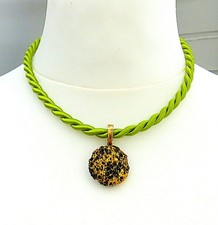 Lava Unikat Anhänger mit Blattgold 999,9 Vario Clip Baumwoll Collier 5671