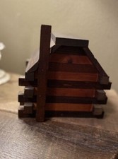 Vintage Sparschwein aus Holz, Seiten aus klarem-Plexiglas, Seilschwanz-hand