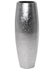 Exklusiver Blumenkübel Pflanzsäule Fiberglas "Magnum", 100 cm, Silber Hochglanz