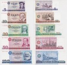 5 Banknoten 5 bis 100 Mark DDR