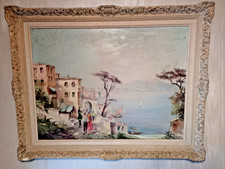Carol Spree Ölgemälde Italienischer Hafen/Mediterrane Meeresbucht; 79cm x 59cm