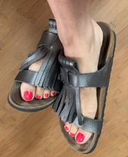 Papillio Birkenstock Leder 40 schmal Fransen Metallic