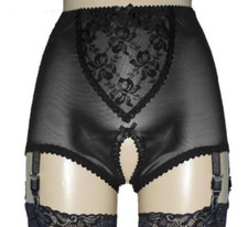 Vintage Strapsgürtel mit Spitze und 6 Riemen Ouvert schwarz/rot/weiß