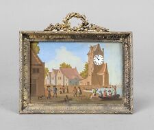 Miniatur Bilderuhr Wanduhr mit Silberrahmen Polychrome Malerei Alter um 1850