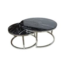 Marmortisch 2er Set Couchtisch Rund Schw/Silber 80cm und 60cm Durchmesser B-Ware
