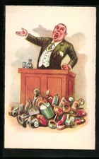 Ansichtskarte Trinker redet Blech am Rednerpult 