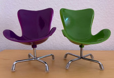 2x Miniatur Stühle Lila Grün - ähnelt Egg Swan Chair Modell Hansen -Retro Design
