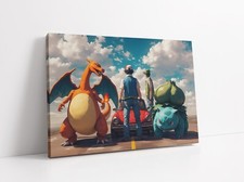 Pokemon Style Wandbild Leinwand/Poster Charizard Bulbasaur Ash Ketchum Artwork