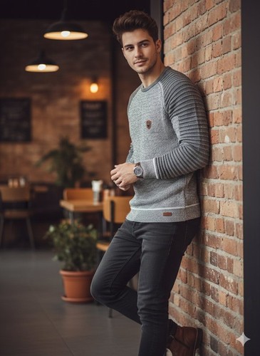 Men wam denim sweater - sweater, grey