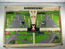 Fahrschule Lehrtafel Bahnübergänge Poster Lehrbild Mofa Moped Auto Bus Laster