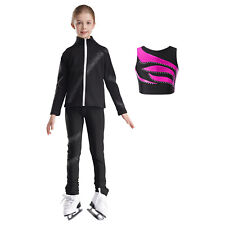 DE iEFiEL Mädchen Eiskunstlauf Anzug Sport Langarm Sweatjacke + Crop Tops + Hose
