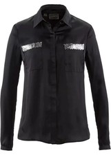 bpc BLUSE Damen Abendbluse Satin Pailletten schwarz Größe 40 42 48 50 52 NEU B52