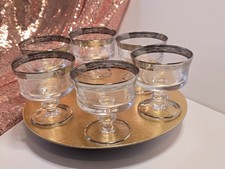 6 x Murano Medici  Sektschalen Eisbecher Glas Platin Goldrand Ätzdekor Vintage