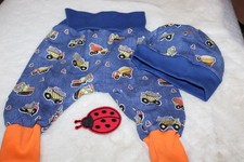Mode für die Kleinsten Babyset Pumphose+Mütze gr 56/62/68-Baufahrzeuge