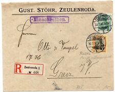 Brief Einschreiben Gust. Stöhr Zeulenroda 30.7.10 nach Greiz Verschlussmarke