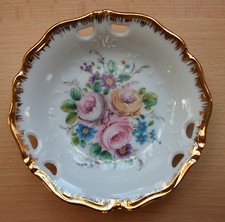 Kleiber Porzellanschale, rund Durchmesser 11cm, 22 Karat Goldauflage, Pfingsrose