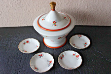 Art Deco Porzellan Deckeldose+4 Gebäckteller Bonboniere Hertel Jakob Rehau