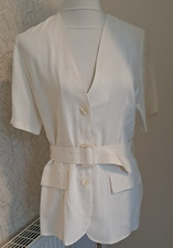Damen- Blazer Gr. 38 weiß Modal/Leinen Mischung Kurzarm