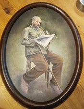 Gemälde, Porträt - Zeitungsleser auf dem Hocker sitzend, A. Malik (signiert) - 