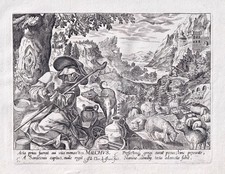 Malchus Hermit Einsiedler engraving Kupferstich M.de Vos Sadeler 1600