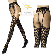 FLORAL LACE SUSPENDER TIGHTS Wolford M fairly light black Strumpfhose Straps