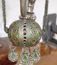 Antiker Berber Schmuck Anhänger Feinsilber mit farbiger Emailie