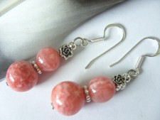 Seltene Rhodochrosit Edelstein Ohrringe Ohrhänger mit 925 Silber Haken