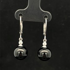 OHRHÄNGER AUS 925/- SILBER RHOD. MIT ONYX & ZIRKONIA SCHMUCKJAGD