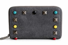 Damen Geldbörse Grau Nieten