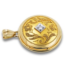 Anhänger 585 Gold 14 Kt Gelbgold Granuliert Blume Diamant Antik Damen Wert 990,-