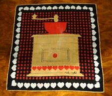 seltenes Ziertuch von FISBA STOFFELS 28x28 cm Kaffeemühle Herzchen handrolled 