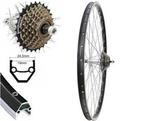 26 Zoll Hinterrad Laufrad schwarz Hohlkammerfelge geöst 7 fach Shimano Zahnkranz